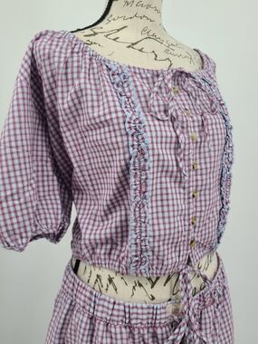 Anthropologie's LyreBird 100% Cotton Cropped Gingham Loungewear Set Size Large